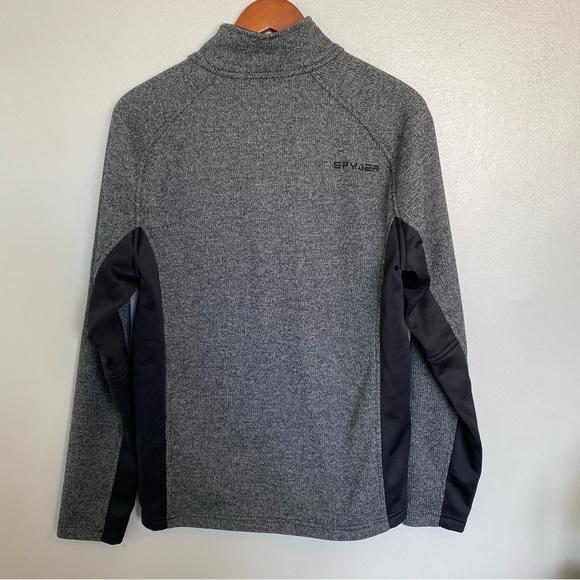 Spyder Sweater Mens Size Medium Pullover Half Zip Mock Neck Fleece Gray Black - Picture 2 of 10